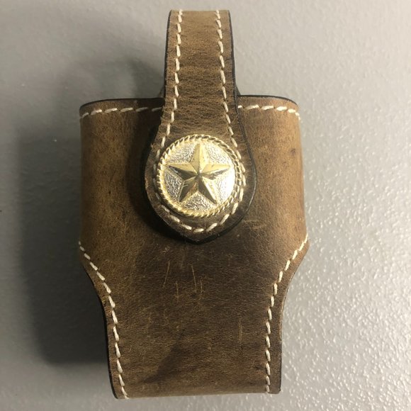 Vintage Leather Holster w/Gold Silver Star Embellishment Phone Multi-use Carrier - Picture 1 of 6